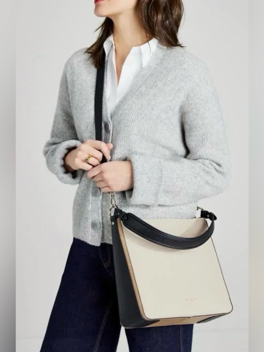 Kate Spade Two-Tone Cream and Black Leather Shoulder Bag $198 MSRP